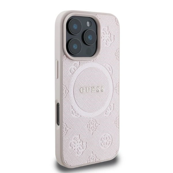 Case Guess GUHMP16XPSAPSMEP Apple iPhone 16 Pro Max hardcase Saffiano Peony Classic Logo MagSafe pink