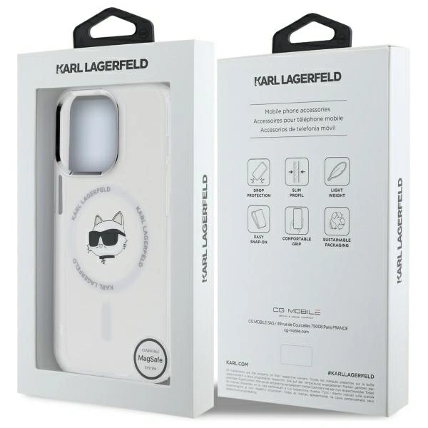 Karl Lagerfeld KLHMP13LHLSCHH Apple iPhone 13 Pro hardcase IML Metal Choupette Head MagSafe white