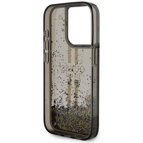 Guess GUHCP15LLFCSEGK Apple iPhone 15 Pro hardcase Liquid Glitter Gold Stripes black