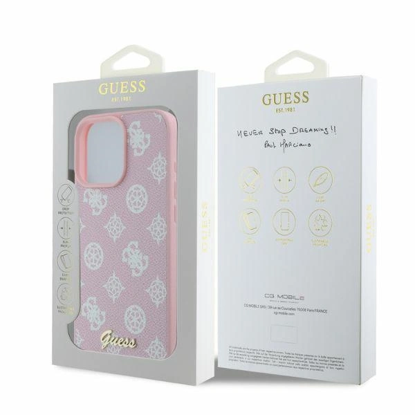 Case Guess GUHMP16XPGPYSP Apple iPhone 16 Pro Max hardcase Peony Script MagSafe pink