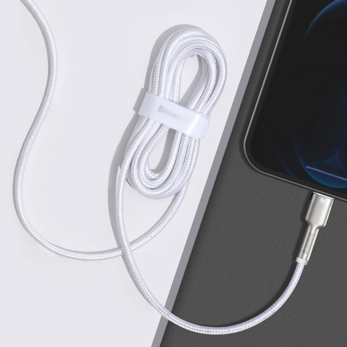 USB-C cable for Lightning Baseus Cafule, PD, 20W, 2m (white)