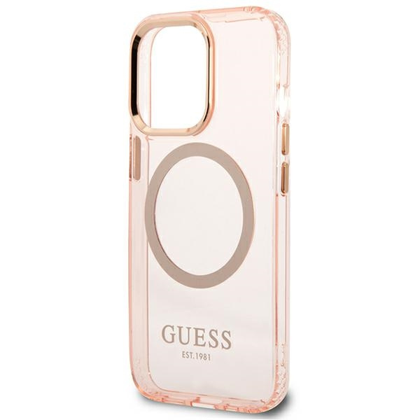 Guess GUHMP13XHTCMP Apple iPhone 13 Pro Max pink hard case Gold Outline Translucent MagSafe