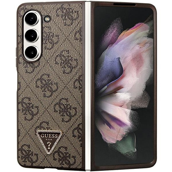 Guess GUHCZFD5P4TDPW Samsung Galaxy Z Fold 5 hardcase Leather 4G Triangle Strass brown