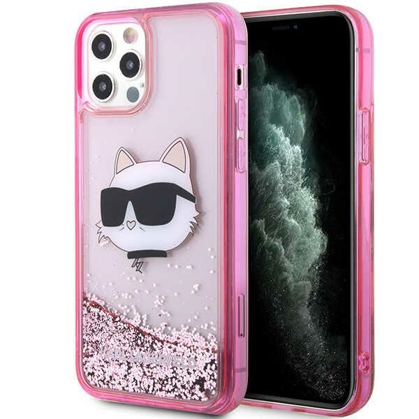 Karl Lagerfeld KLHCP12MLNCHCP Apple iPhone 12/12 Pro pink hardcase Glitter Choupette Head