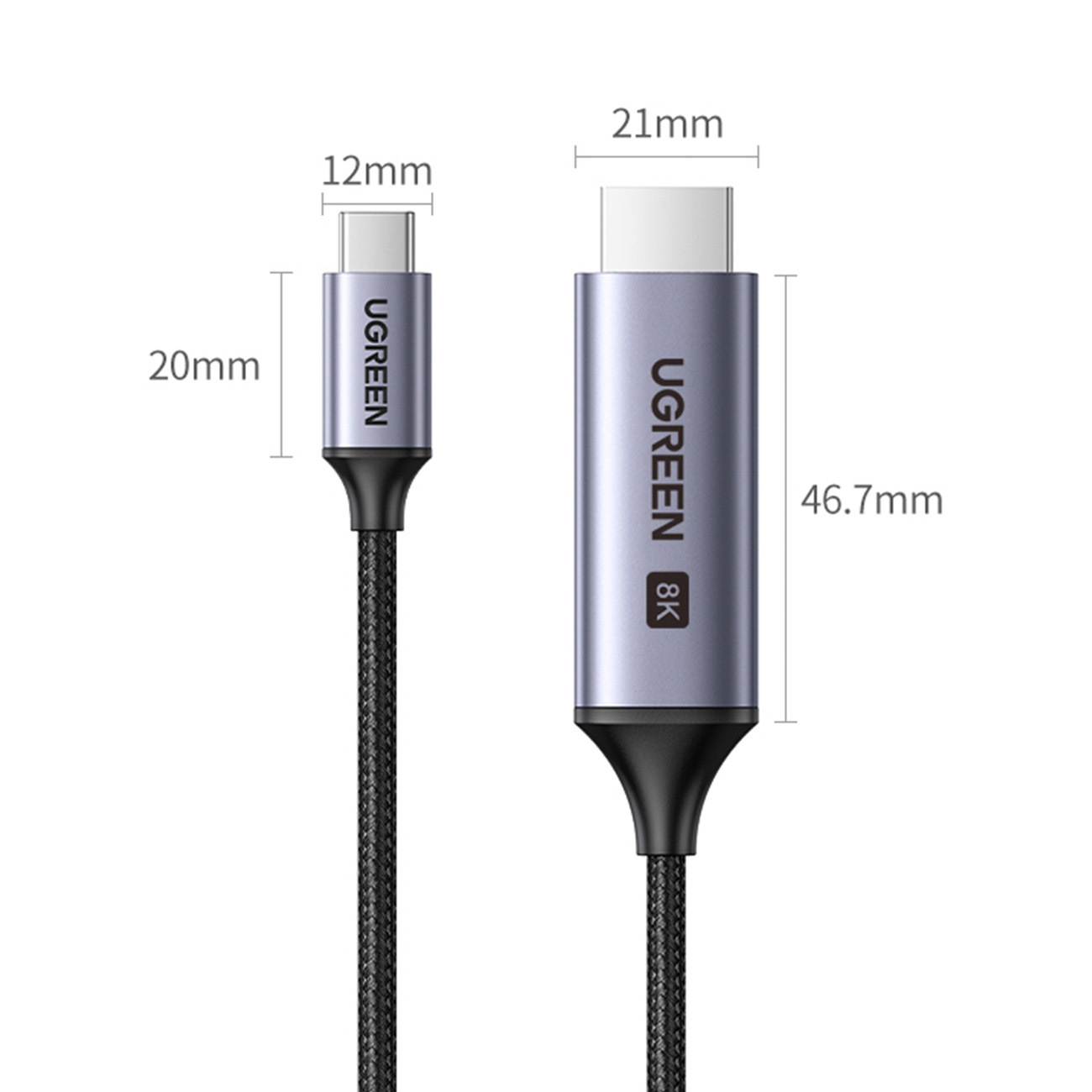 UGREEN CM565 USB C/HDMI 2.1 8K 60Hz Cable 1.5m gray