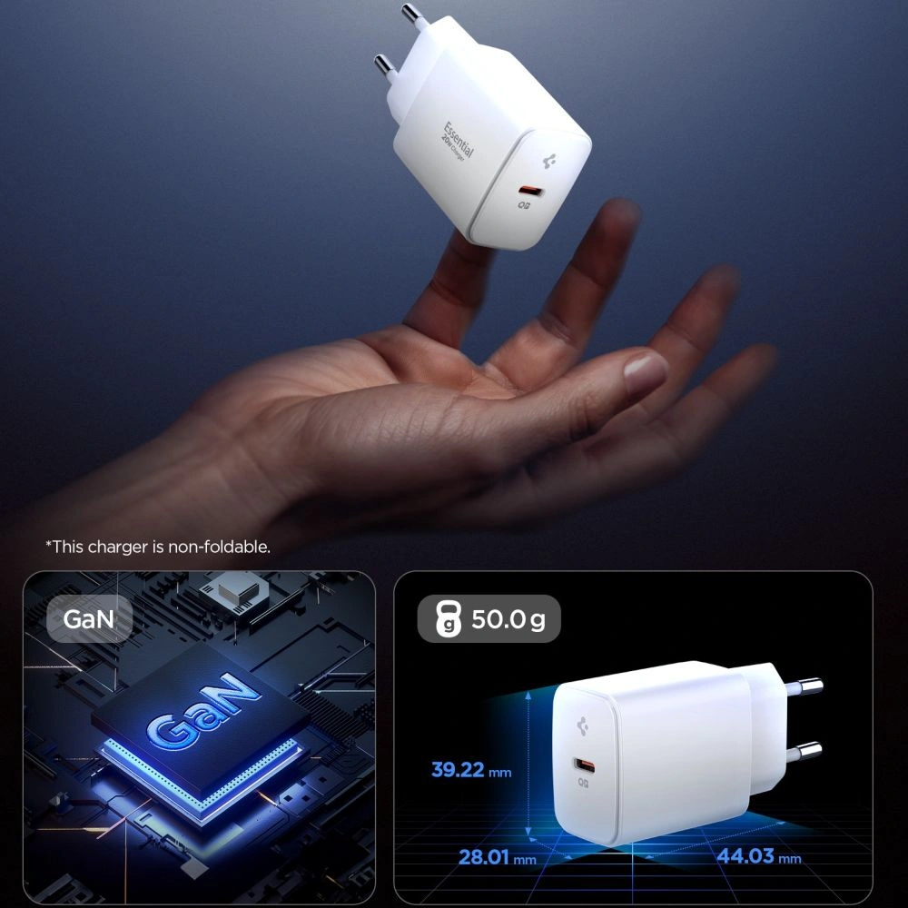 Network charger Spigen Essential EE201EU 1-port USB-C Network Charger 20W White