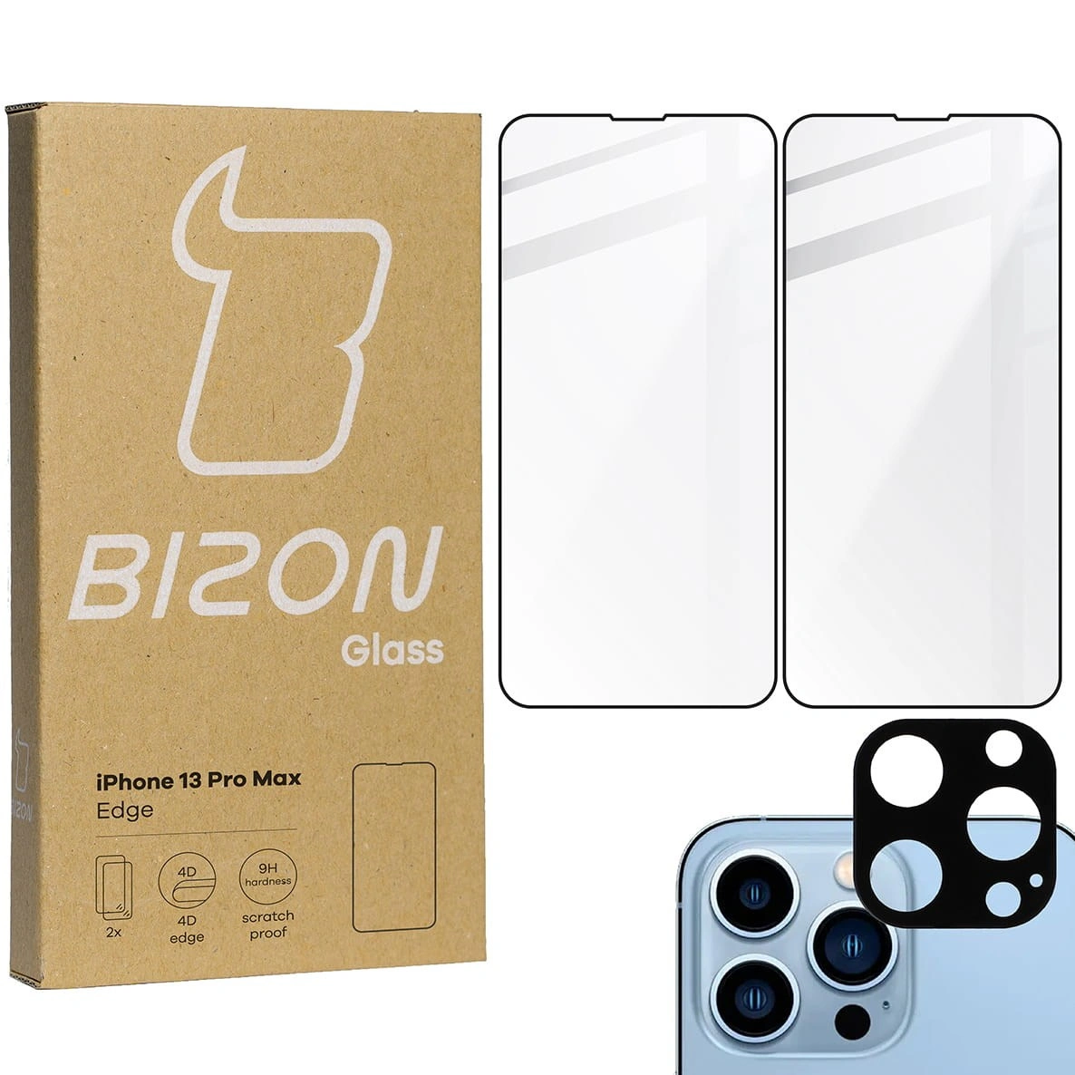 Bizon Glass Edge tempered glass - [2 PACK] + lens protection Apple iPhone 13 Pro Max black