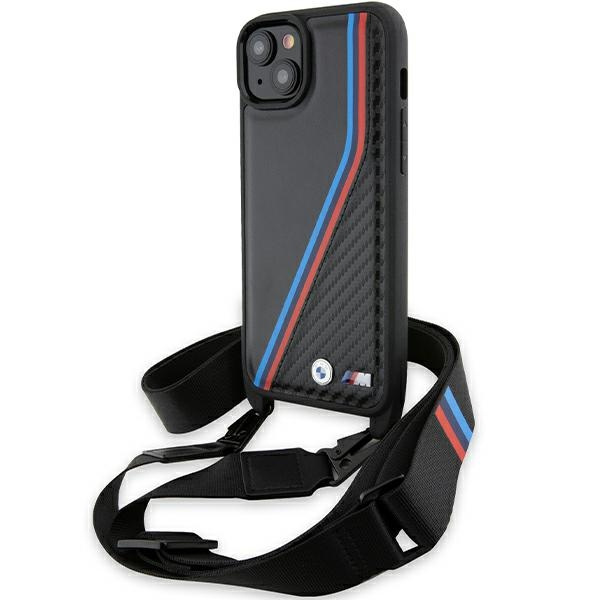 BMW BMHCP15S23PSVTK Apple iPhone 15 / 14 / 13 hardcase M Edition Carbon Tricolor Lines & Strap black