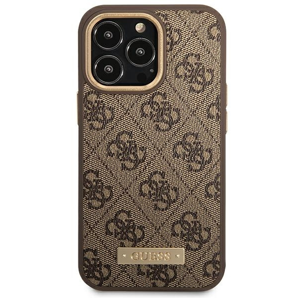 Guess GUHMP14LU4GPRW Apple iPhone 14 Pro brown hard case 4G Logo Plate MagSafe