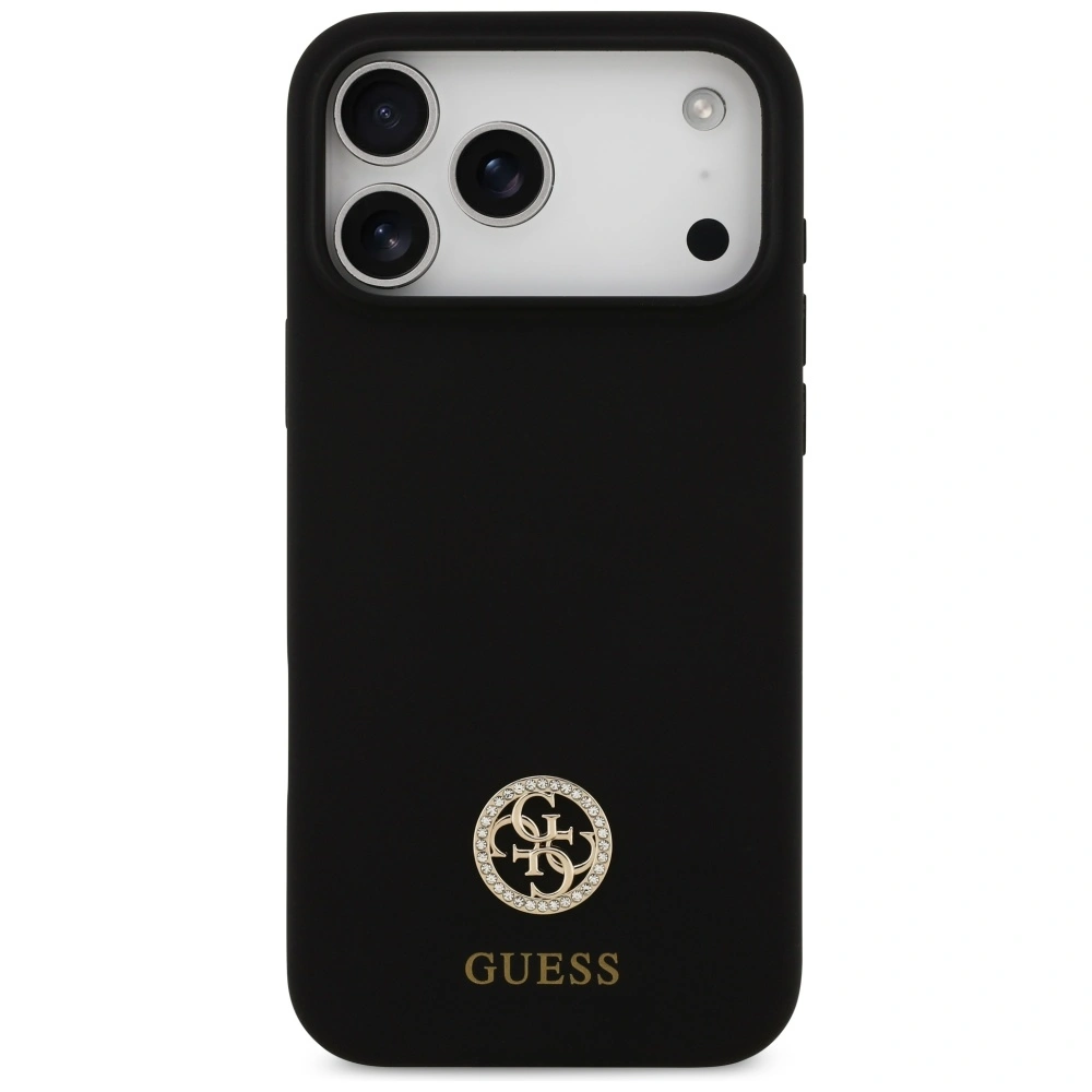Etui Guess Silicone Logo Strass 4G MagSafe do Apple iPhone 17 Pro Max czarny