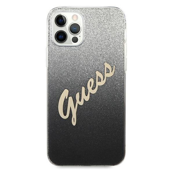 Guess GUHCP12LPCUGLSBK Apple iPhone 12 Pro Max black hardcase Glitter Gradient Script