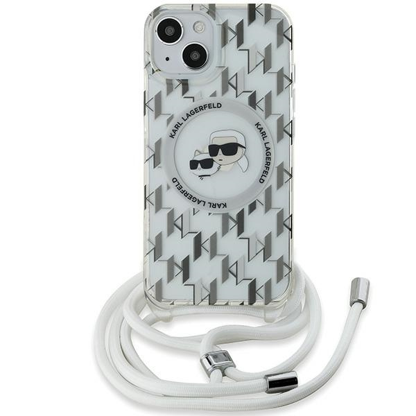 Karl Lagerfeld KLHMP15SHCKCKLCT Apple iPhone 15 / 14 / 13 hardcase IML Crossbody Monogram Karl & Choupette Head MagSafe transparent