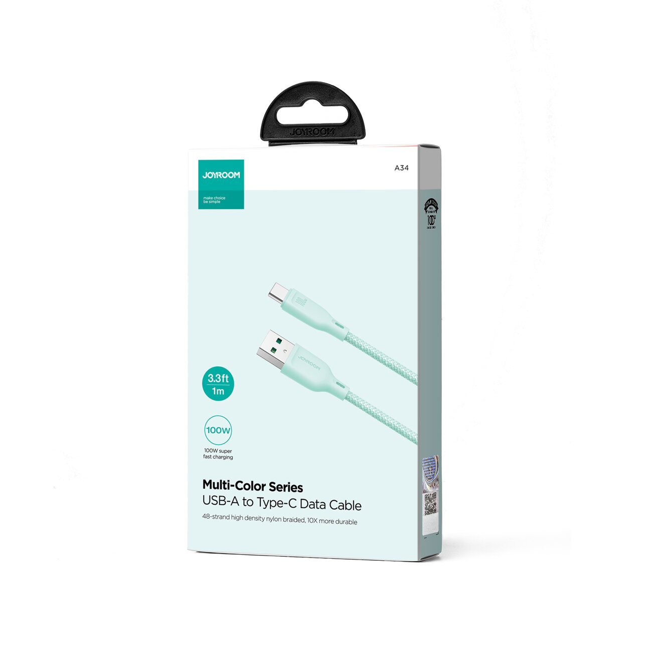 Joyroom Multi-Color Series SA34-AC6 USB-A / USB-C 100W cable 1m green