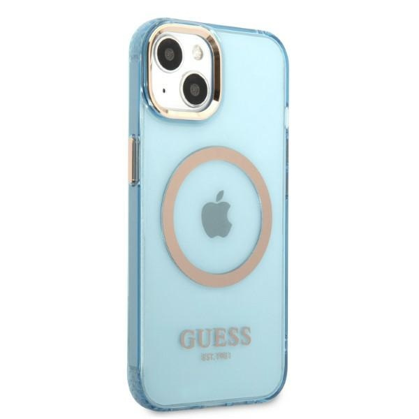 Guess GUHMP13MHTCMB Apple iPhone 13 blue hard case Gold Outline Translucent MagSafe