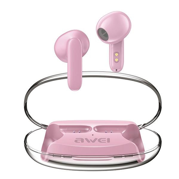 AWEI T85 ENC Bluetooth 5.3 TWS headphones + docking station pink
