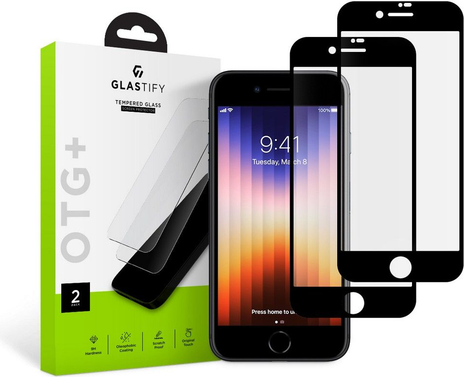 Glastify OTG+ Apple iPhone SE 2022/SE 2020/8/7 Black [2 PACK]