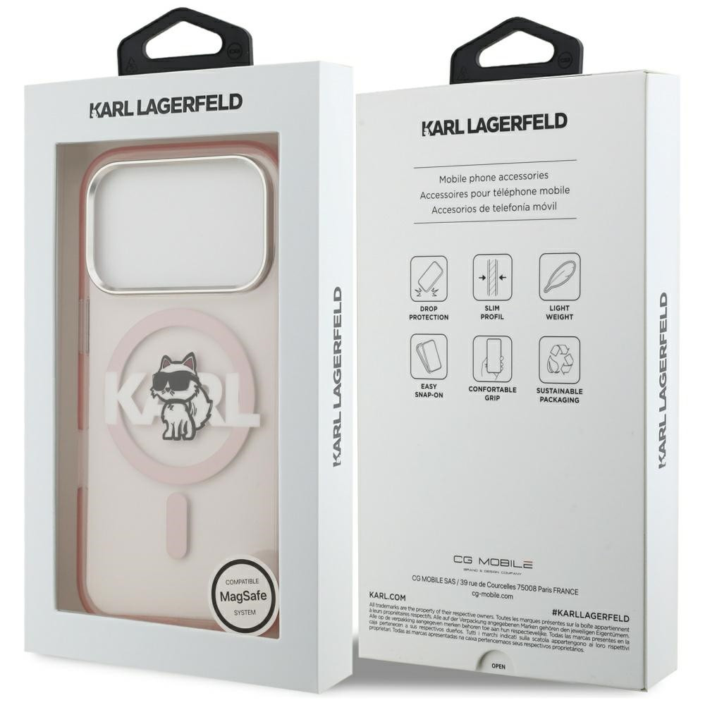 Etui Karl Lagerfeld IML Choupette Sketch Logo MagSafe do Apple iPhone 17 Pro różowy