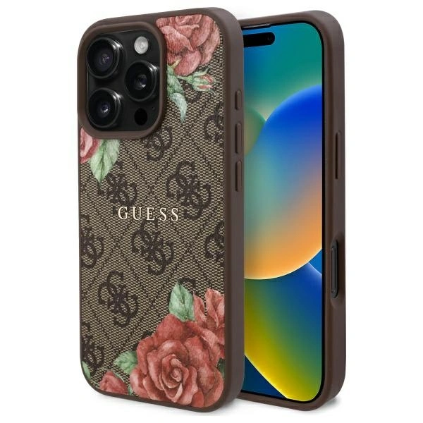Guess GUHMP16LP4ROPEMCW Apple iPhone 16 Pro hardcase 4G Flowers Print MagSafe brown