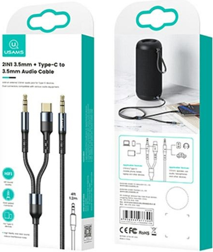 USAMS Nylon Cable 2in1 1,2m Fast Charge (USB-C/Jack 3,5mm - Jack 3,5mm) SJ555YP01 (US-SJ555)