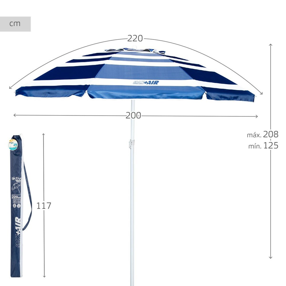 Sunshade Aktive UV50 Ø 220 cm Polyester Aluminium 220 x 214,5 x 220 cm (6 Units)