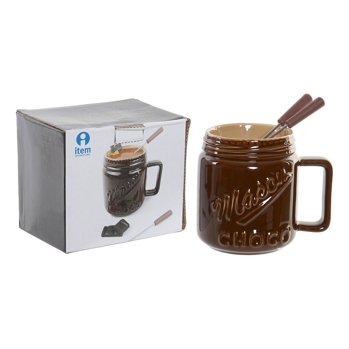 Chocolate Fondue DKD Home Decor Porcelain Brown Steel Stainless steel