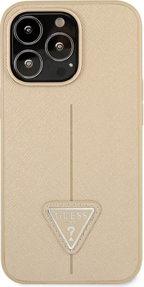 Guess GUHCP13LPSATLE Apple iPhone 13 Pro beige hardcase Saffiano Triangle Logo