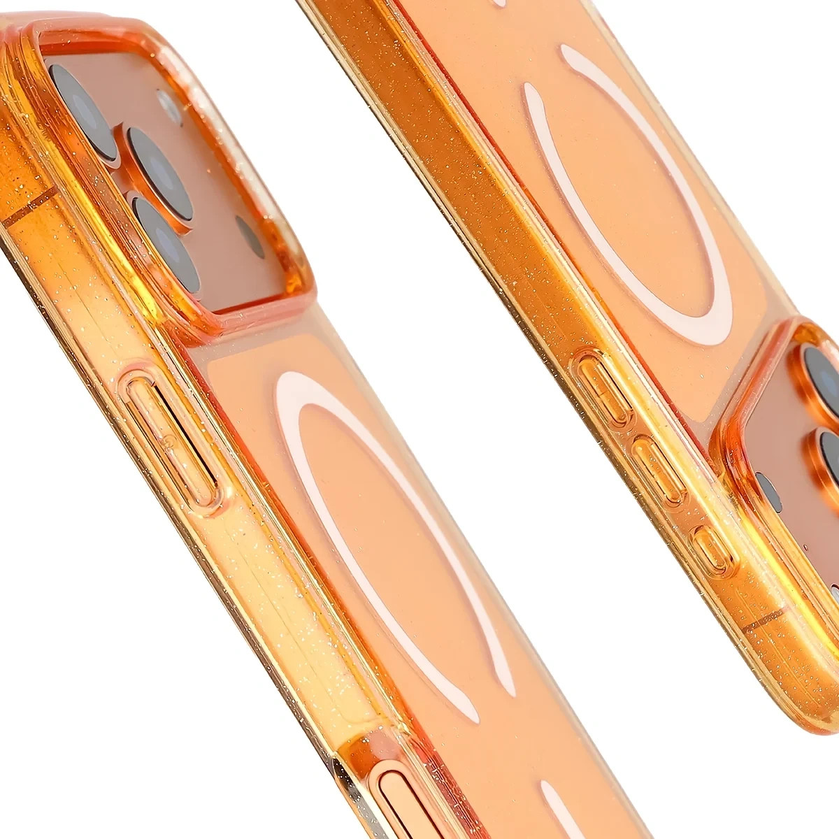 Etui brokatowe z pierścieniem magnetycznym Bizon Case SparklO do Apple iPhone 17 Pro Max, przezroczysto-pomarańczowe z brokatem