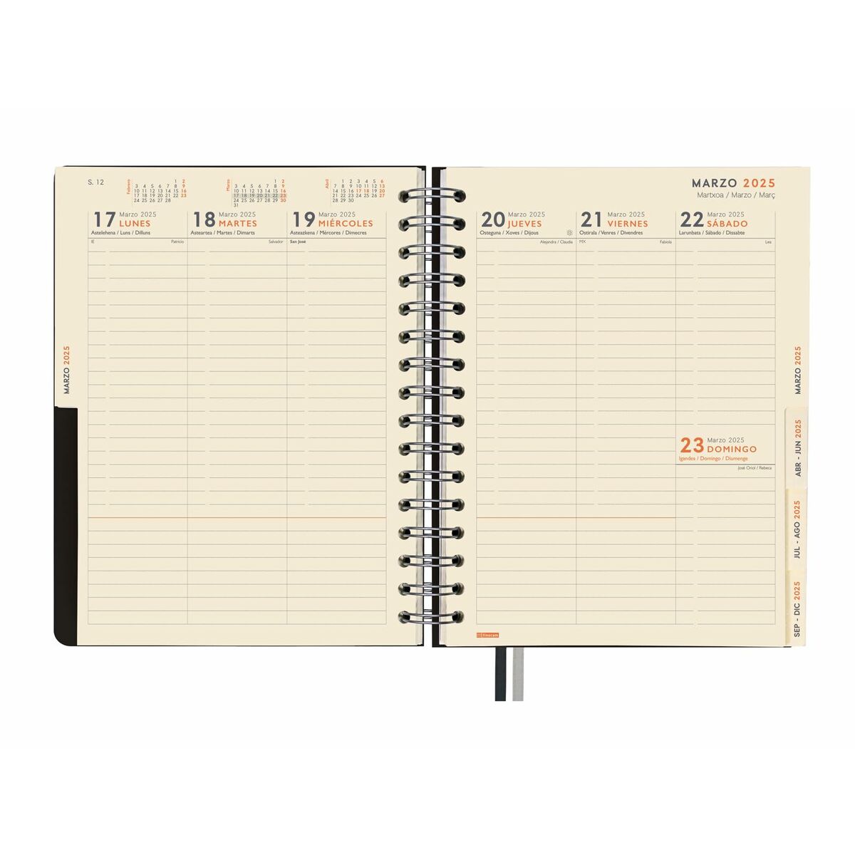 Diary Finocam Tempus Black Quarto 15,5 x 21,7 cm 2024-2025