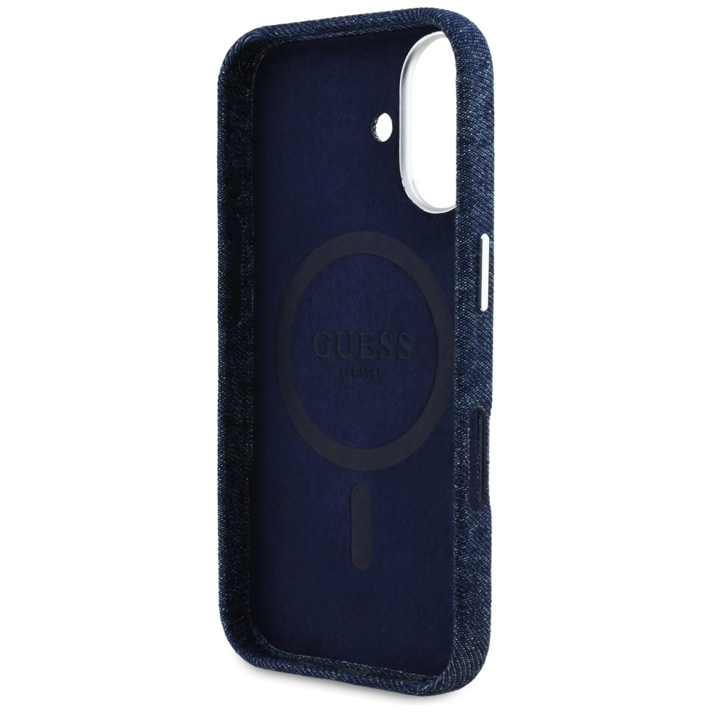 Guess Denim Triangle Logo MagSafe Apple iPhone 16 blue