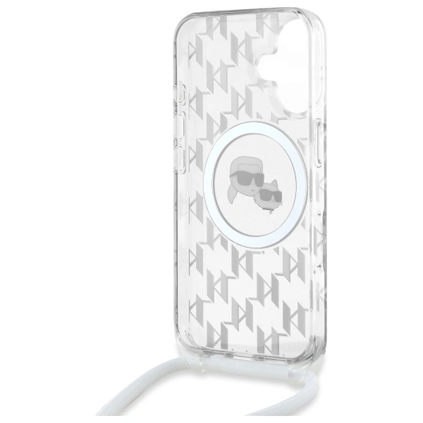 Karl Lagerfeld KLHMP16SHCKCKLCT Apple iPhone 16 hardcase IML Crossbody Monogram Karl & Choupette Head MagSafe transparent