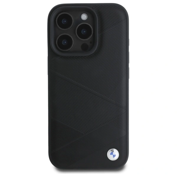 BMW BMHCP16X23RCGPK Apple iPhone 16 Pro Max hardcase Sign Leather Crossing Lines Pattern black