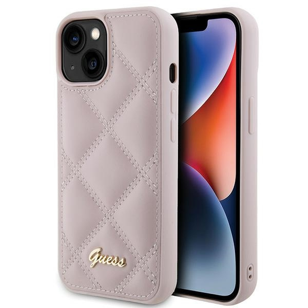 Guess GUHCP15SPSQSQSP Apple iPhone 15 hardcase Quilted Metal Logo pink