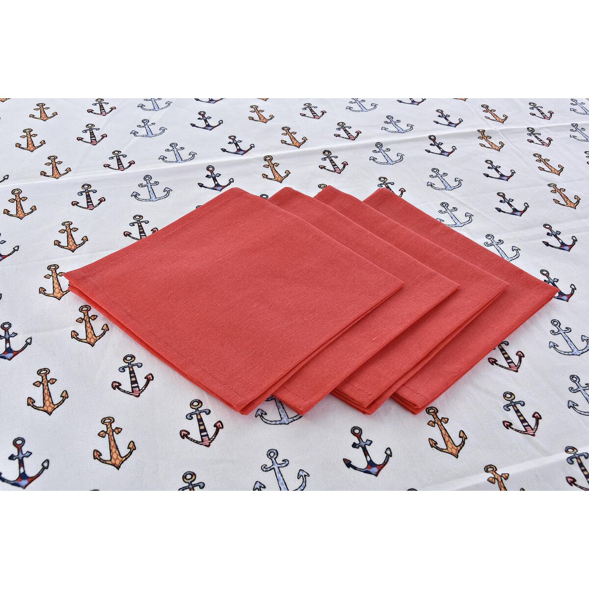 Table linen set DKD Home Decor 150 x 150 x 0,5 cm Red Blue White (2 Units)