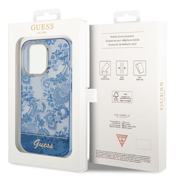 Guess GUHCP14LHGPLHB Apple iPhone 14 Pro blue hardcase Porcelain Collection