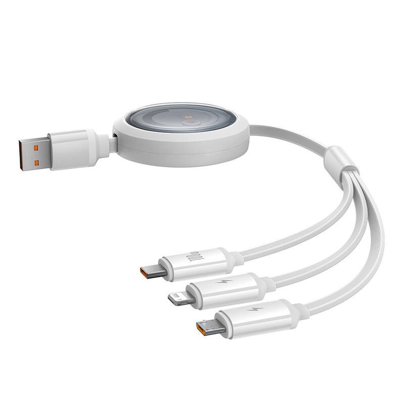 Baseus Free2Draw 3-in-1 cable USB-A / microUSB,Lightning,USB-C, 100W, 1.1 m (white)