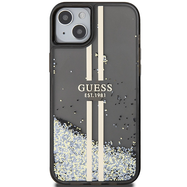 Guess GUHCP15MLFCSEGK Apple iPhone 15 Plus / 14 Plus hardcase Liquid Glitter Gold Stripes black