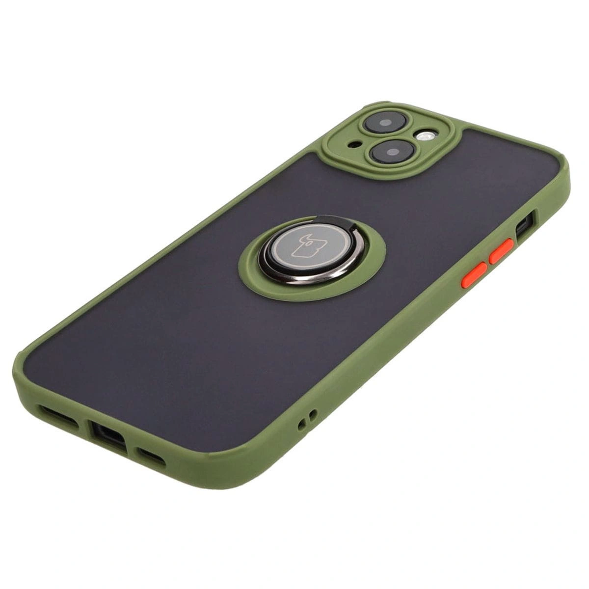 Bizon Case Hybrid Ring Apple iPhone 15 Plus smoky with a green frame