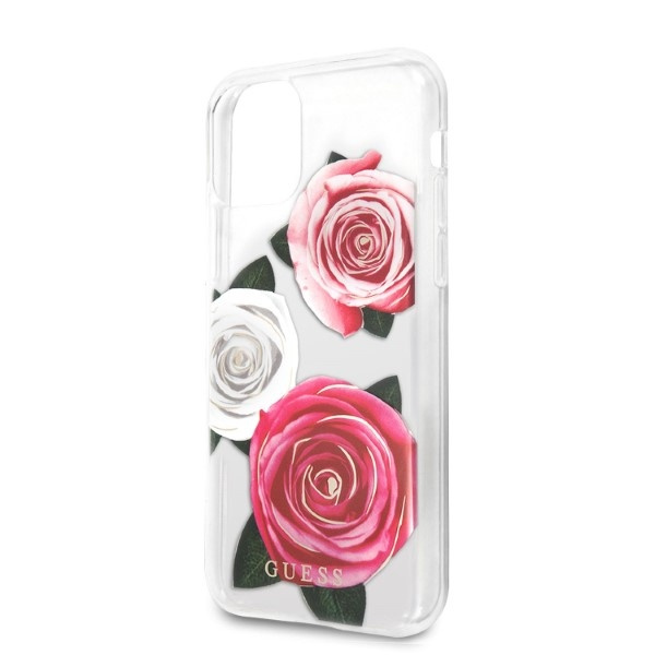 Guess GUHCN58ROSTRT Apple iPhone 11 Pro transparent hardcase Flower Desire Pink & White Rose