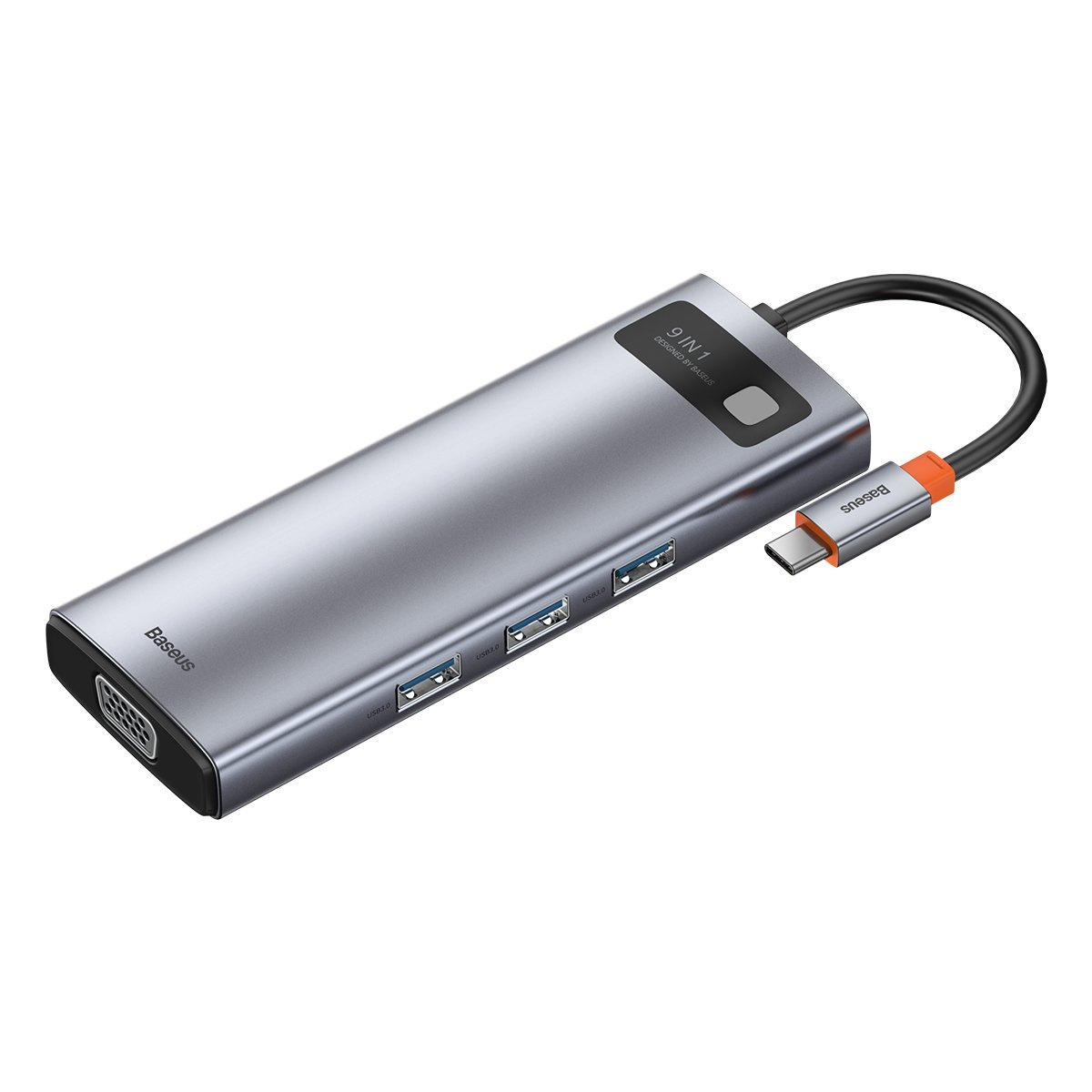 Hub 9in1 Baseus Metal Gleam Series, USB-C to 3x USB 3.0 + HDMI + USB-C PD + Ethernet RJ45 + microSD/SD + VGA