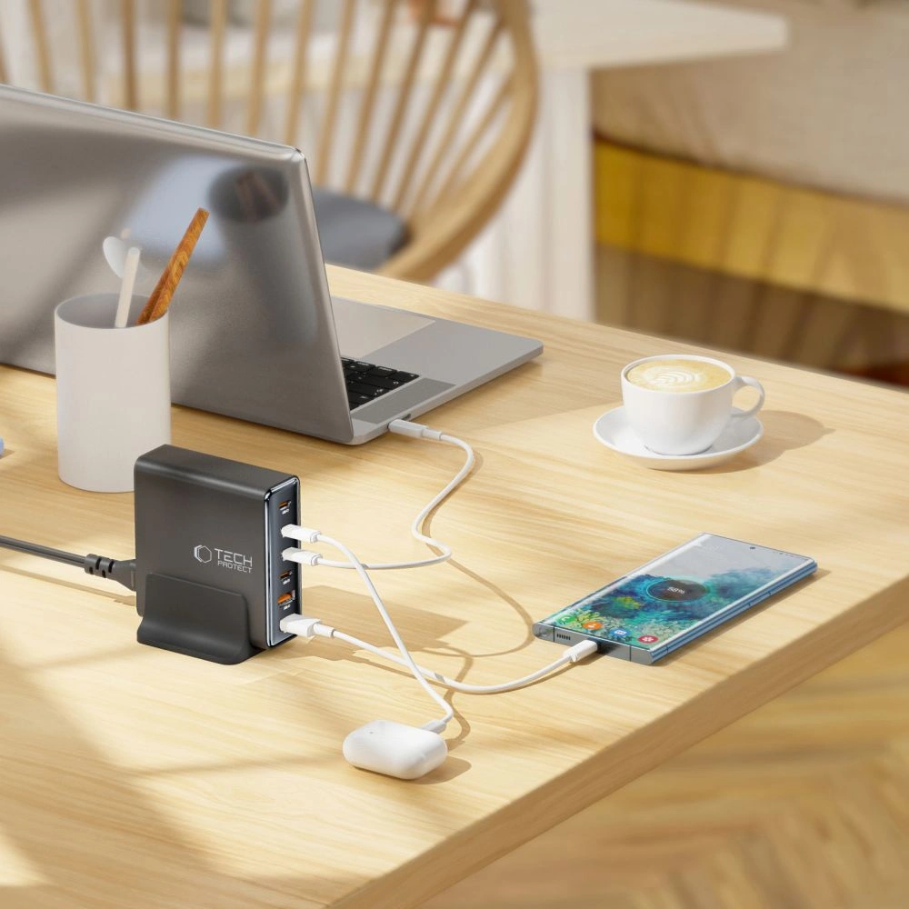 Tech-Protect DC80W-GAN charging station 6-port 2xUSB-A, 4xUSB-C desktop charger PD80W / QC3.0 black