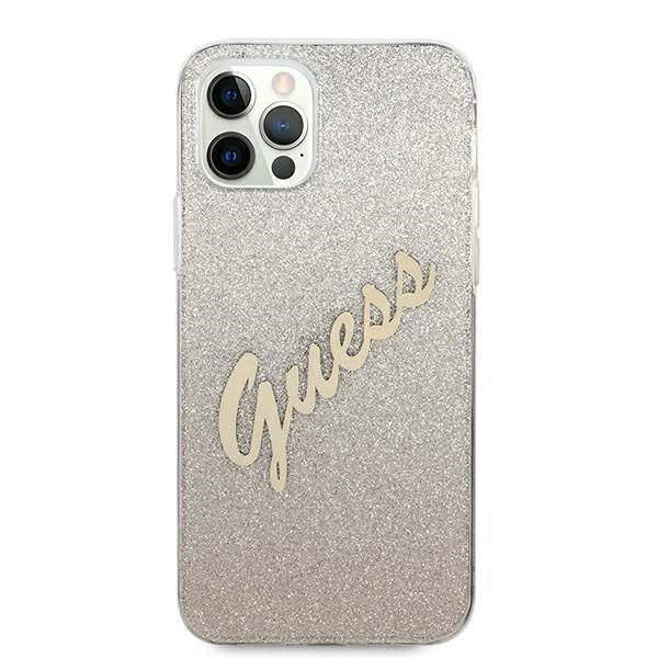 Guess GUHCP12LPCUGLSGO Apple iPhone 12 Pro Max gold hardcase Glitter Gradient Script