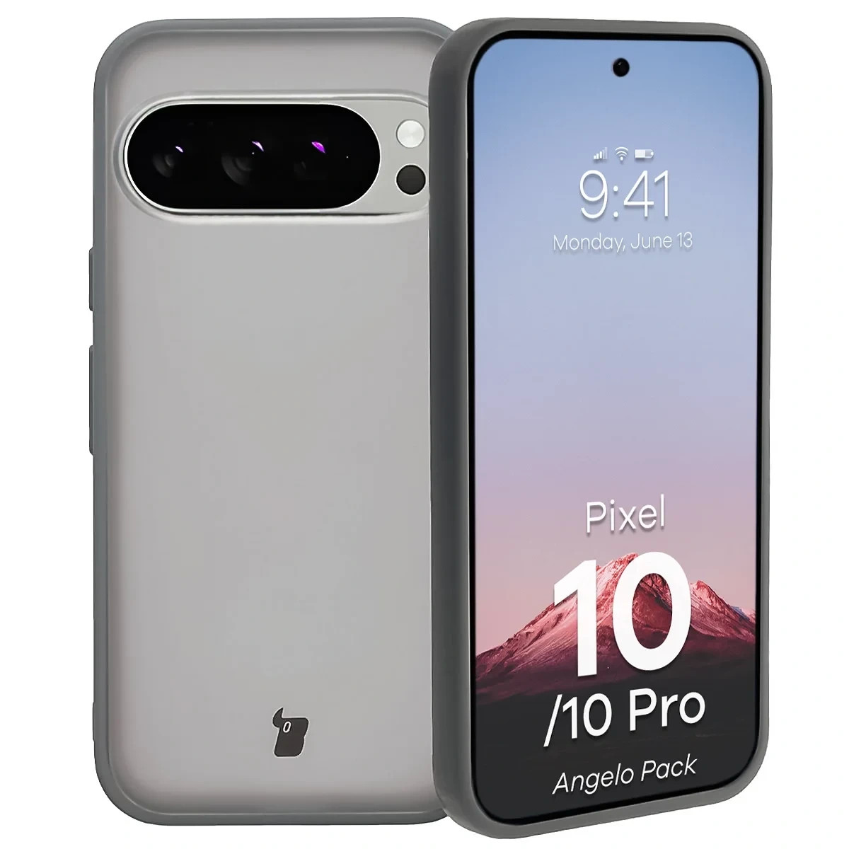 Etui + szkło hartowane Bizon Angelo Pack do Google Pixel 10 / 10 Pro, półprzezroczyste z szarą ramką