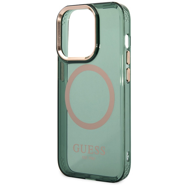 Guess GUHMP14XHTCMA Apple iPhone 14 Pro Max khaki hard case Gold Outline Translucent MagSafe