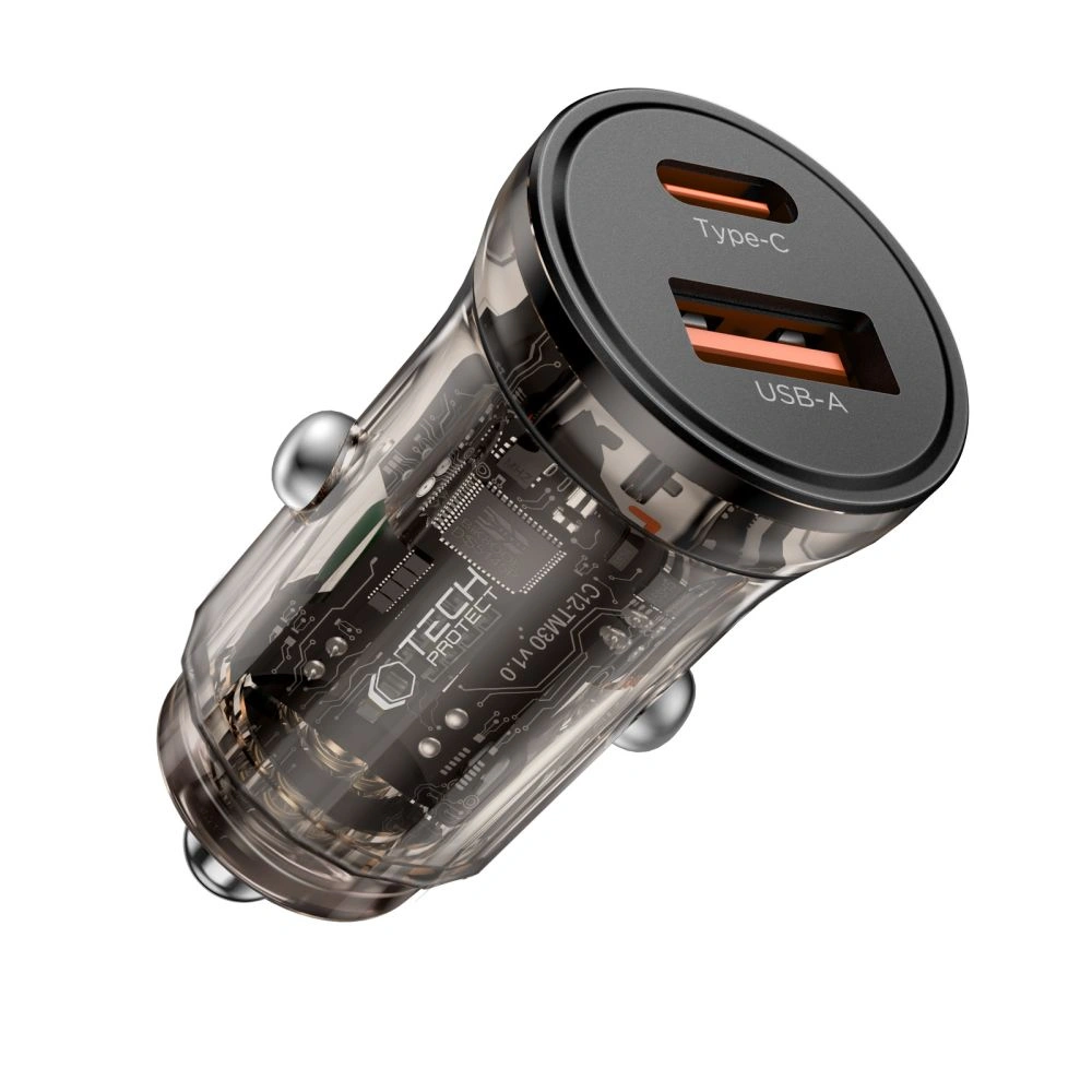 Tech-Protect CC01 2-port Car Charger USB-A, USB-C PD 30W / QC 3.0 Black