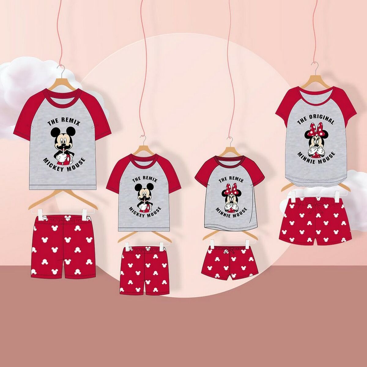 Summer Pyjama Mickey Mouse Red Grey Men