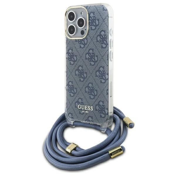 Guess GUHCP16LHC4SEB Apple iPhone 16 Pro hardcase Crossbody Cord 4G Print blue