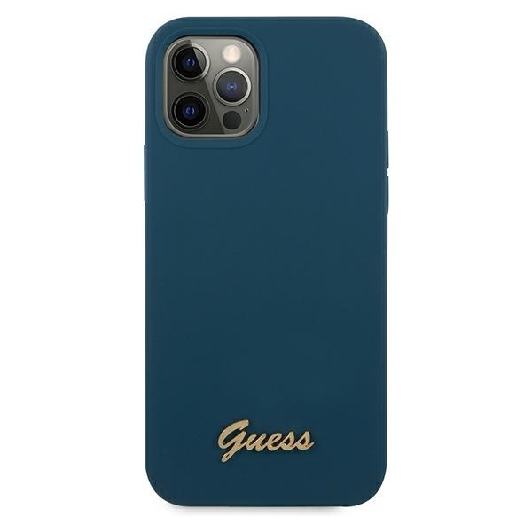 Guess GUHCP12LLSLMGBL Apple iPhone 12 Pro Max blue hardcase Metal Logo Script