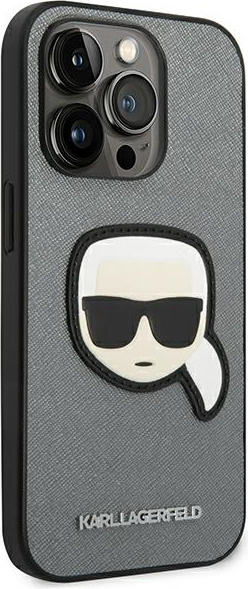 Karl Lagerfeld KLHCP14XSAPKHG Apple iPhone 14 Pro Max silver hardcase Saffiano Karl`s Head Patch