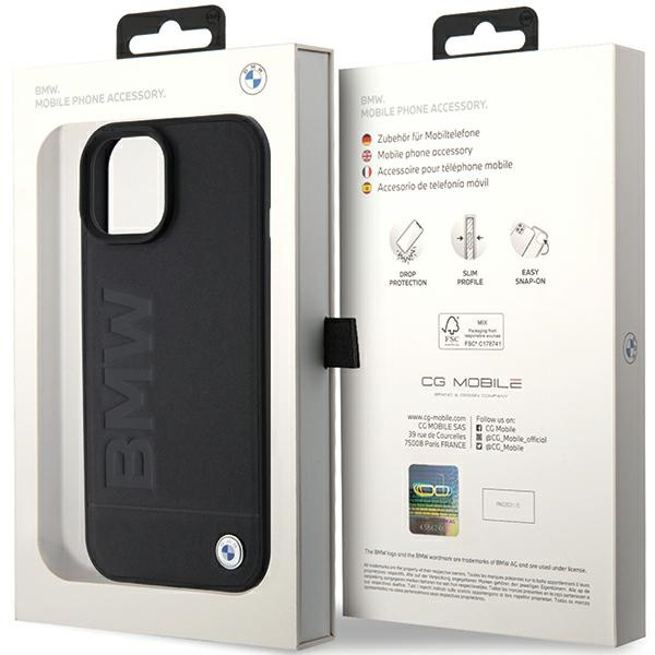 BMW BMHCP15SSLLBK Apple iPhone 15 Leather Hot Stamp black