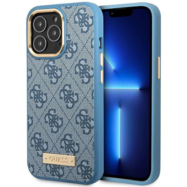 Guess GUHMP14LU4GPRB Apple iPhone 14 Pro blue hard case 4G Logo Plate MagSafe